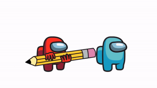The red astronaut kills the blue astronaut with a pencil eraser