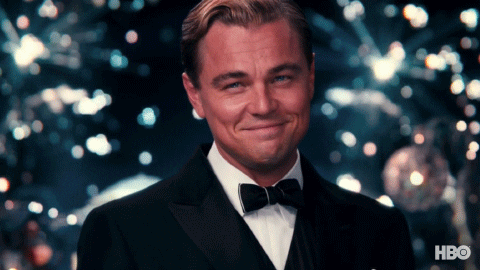 Leonardo Dicaprio on a black suit and bow tie