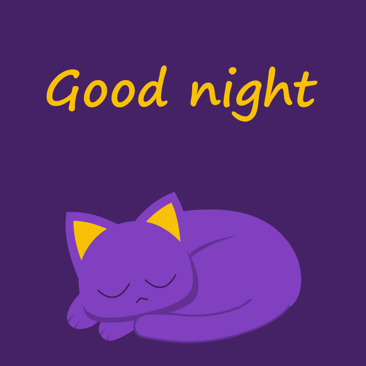Violet cat snoozing and wishing you good night