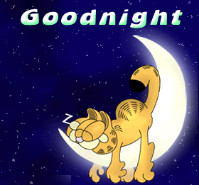 Garfield fast asleep on a crescent moon