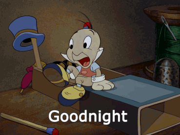 Jiminy Cricket going to sleep on his matchbox bed