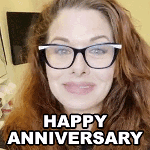 A beautiful lady with a Happy Anniversary greeting
