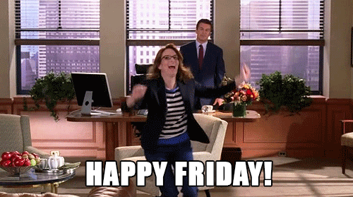Woman is very happy that it's Friday