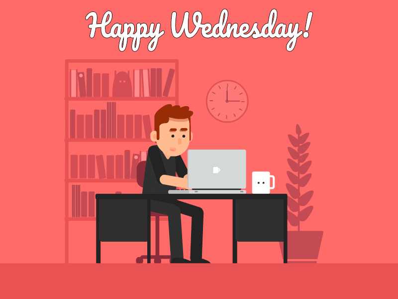 An animated man busy at work on a Wednesday