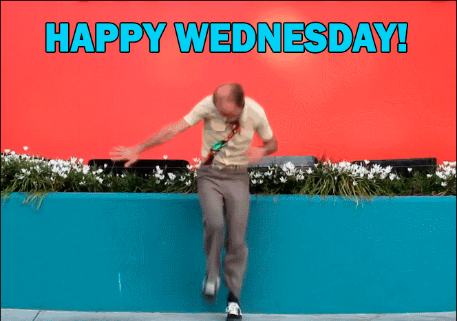 A man is excited that it's already Wednesday