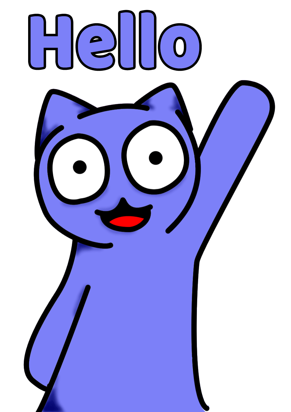 A blue cat waves hello to everyone