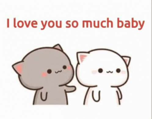 A cute animated cat giving his partner a sweet kiss on the cheek