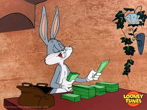 Buggs Bunny counting the money bills