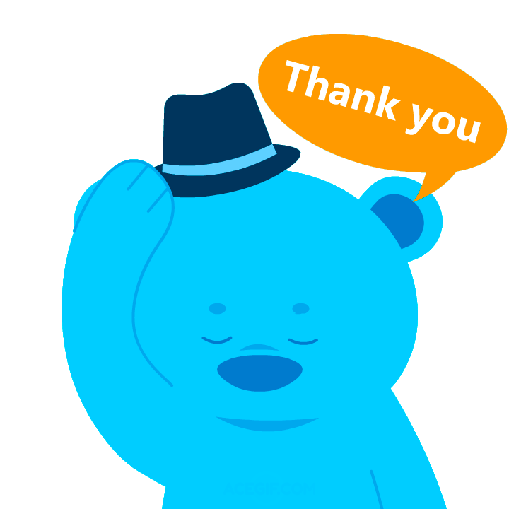Blue Teddy bear takes off his hat to say thank you