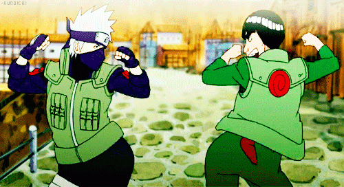 Kakashi and Might Guy with the Janken dance