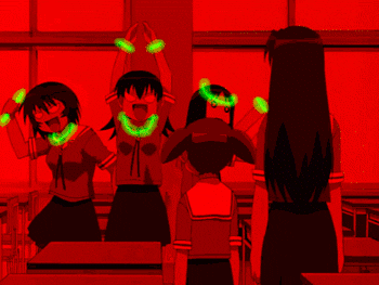 These anime girls are having a party in the classroom