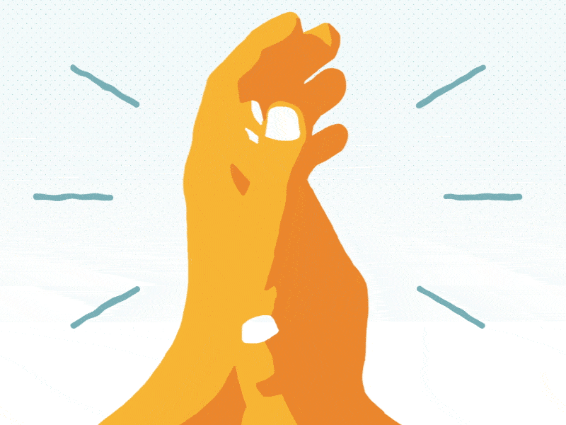 An animated hand giving applause on a light blue background