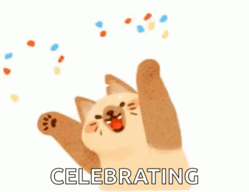 This animated cat is throwing confetti celebrating