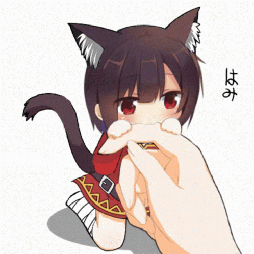 A little anime girl biting someone else's finger
