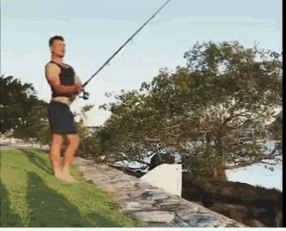 A man with a sassy fishing cast