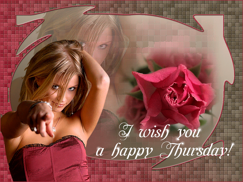 A beautiful lady pointing at you wishing you a happy Thursday