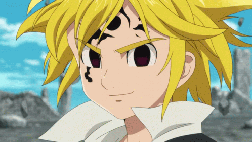 Meliodas smiles with demon marks in his face