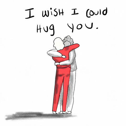 An animated drawing of two people hugging