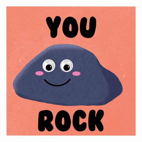 An animated rock, telling you that you rock