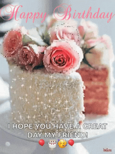 A rose pink rose themed cake with a sweet birthday wish