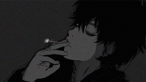 This anime boy is having a smoke while chilling