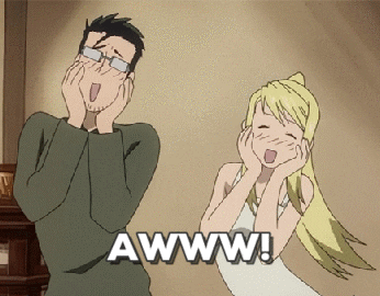 A reaction from an animated couple