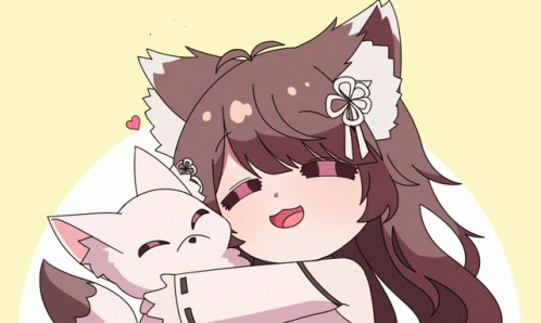This cute anime girl is in love with her cat