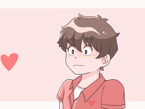 A blushing anime boy