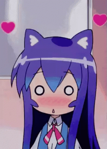 A cute anime girl with cat ears is love-struck