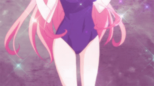 A beautiful anime girl in a purple bikini