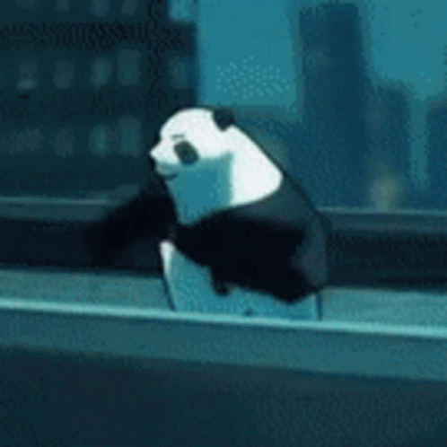 This animated panda is doing parkour