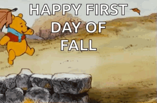 Winnie the Pooh is excited for the first day of fall
