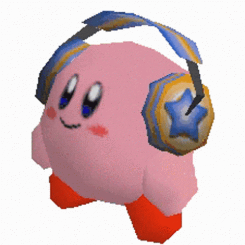 A cute Kirby listening to music