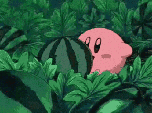 Kirby eating a whole watermelon