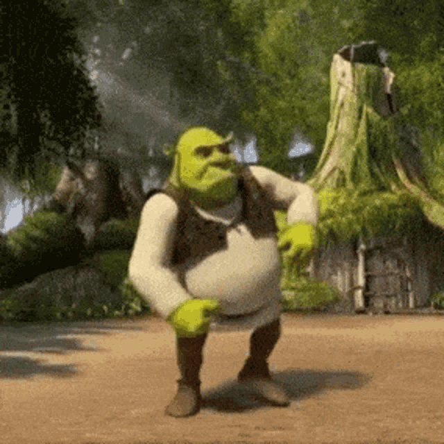 Shrek seems to be doin a monkey dance