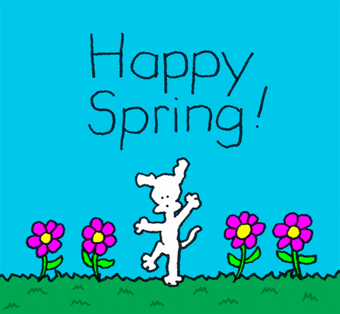 This animated dog says Happy Spring